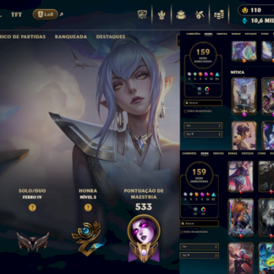 CONTA LOL NIVEL 369 - FULL ACESSO - 100% SEGURA - 159 SKINS - MITICA - LENDARIA