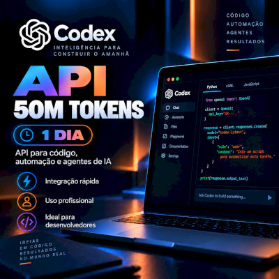 Codex API 50M Tokens | 1 Dia | API Key Programação IA