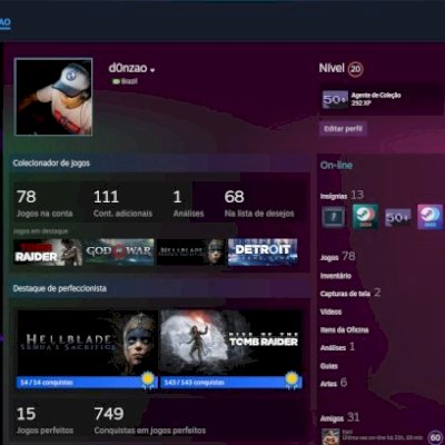 Conta STEAM com 78 jogos, 7 anos de experiência, sem ban, 15 jogos platinados.