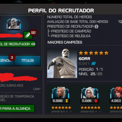 Conta Marvel torneio dos campeões LVL 40