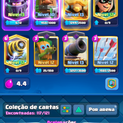 Conta: arena 20/ 8 evoluçoes/ contém um herói cavaleiro/ tropa de torre todas