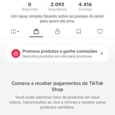 CONTA DO TIKTOK COM SHOP ATIVO +2K SEGUIDORES (PROMOVER ATIVO)