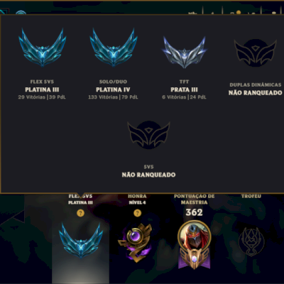 Platina 4 com 125 Champs e 79 Skins +3 Vitoriosas