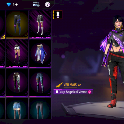 Conta com uma calça Angélical vermelha feminina