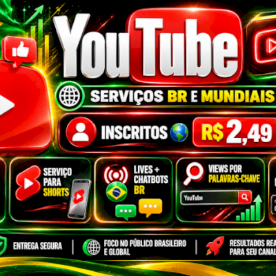 Inscritos 2,49, Serviços Br e 🌍, Lives, ChatBots, Views por Palavras-Chave e co