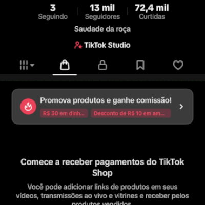 Vendo conta nova no tik tok, com 13 mil seguidores, Tik Tok Shop já liberado