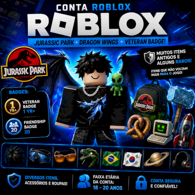 🔥 CONTA ROBLOX SIMPLES | JURASSIC PARK + DRAGON WINGS + VETERAN BADGE! 🔥