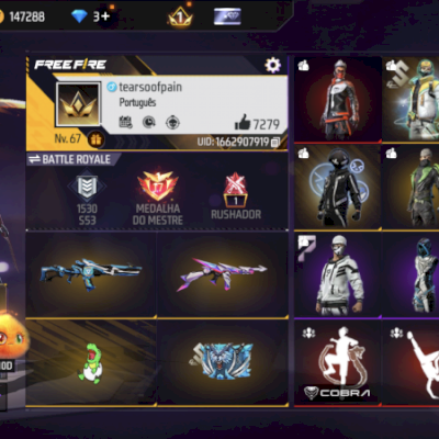 🔥  CONTA FF | NVL.67 | +400 PEITORAIS | DINO JEANS | SOMBRA ROXA | DUNK MASTER