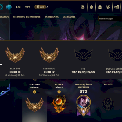 Ouro 4 com TODOS os Champs e 191 Skins ( ADC / SUP / MID )