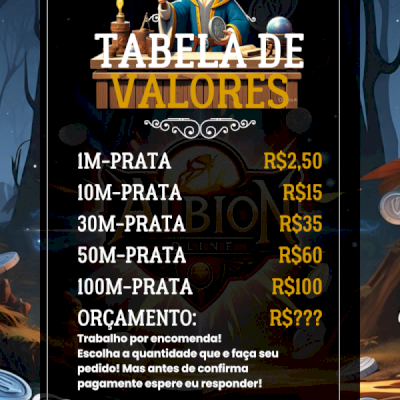 Sou um Comerciante de Pratas e Itens! Favor fazer a compra após eu responder!