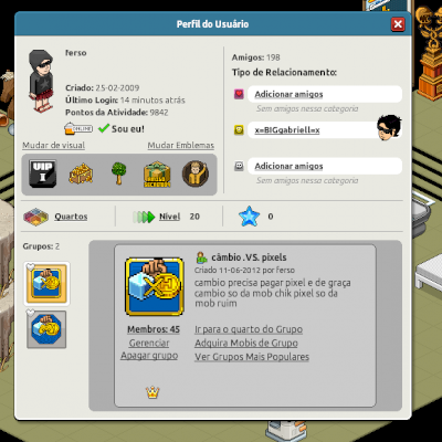 Conta do habbo hotel 2009 raro com emblemas e mobis