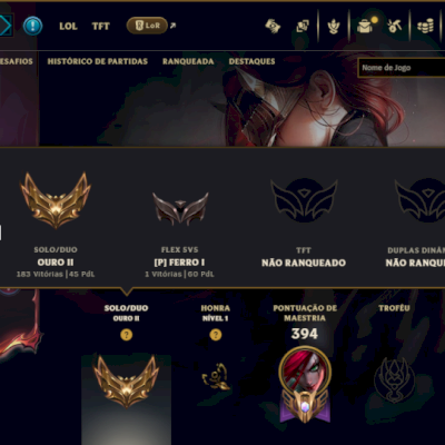 Ouro 2 com TODOS os Champs e 60 Skins ( MID / JG  / TOP )