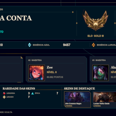 CONTA OURO 3 / 64 SKINS / NIVEL 89 / HONRA 4 / 65 CHAMPS / EMAIL ALTERAVEL