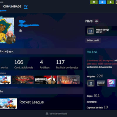 Conta Steam com **Rocket League** e 11 anos de serviço