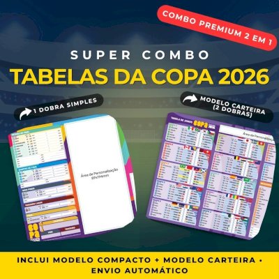 Super Combo Tabelas Copa do Mundo 2026 - Modelo Simples + Carteira