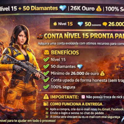 Conta Nível 15 + 50 Diamantes 💎 | 26K Ouro 💰 | 100% Segura