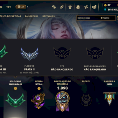 Conta de LOL = lvl 1.441 + 796skins + 7/7 ultimate + elo Esmeralda 3 ...