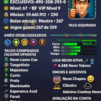 Conta 8 Ball Pool Nível 67 | 59M 💰 | Tacos Top | Barata! 💥