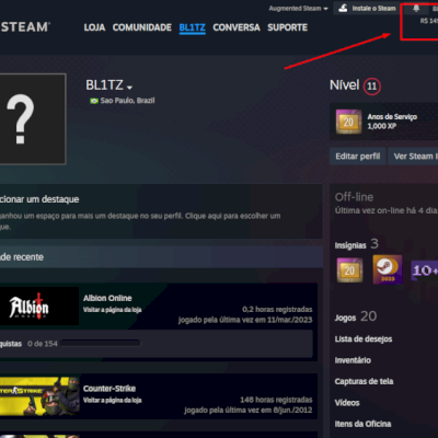 Conta Steam com R$ 150 de Saldo