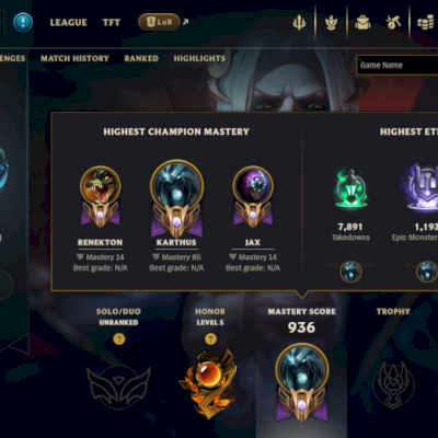 CONTA DE 2012 - LV 596 (MMR ALTO ESMERALDA) COM 477 SKINS (4 ULTIMATES E WW URF)