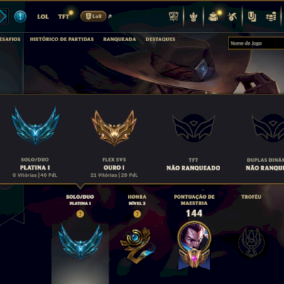 Platina 1 com 65 Champs e 25 Skins +4 Vitoriosas