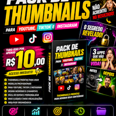 🎨 PACK DE THUMBNAILS PROFISSIONAIS PARA YOUTUBE, TIKTOK E INSTAGRAM — POR R$10