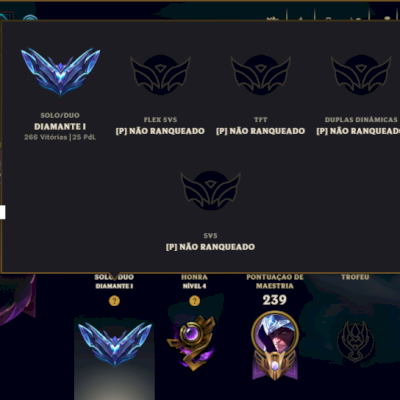 Diamante 1 com 115 Champs e 70 Skins +6 Vitoriosas