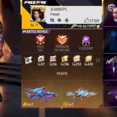 Prime 8,nível 77, 6 EVOLUTIVAS, full passe booyah, primeiro passe, e muito mais