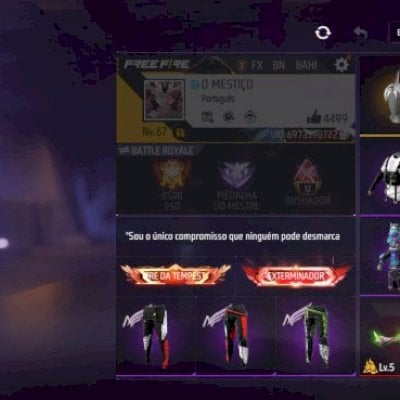 Conta free fire angelical vermelho punho emot em movimento arma evolutiva etc