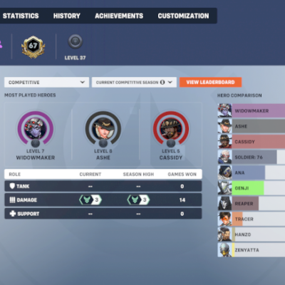 Conta platina 3, skins para muitos heróis, 9 armas douradas, 19 skins da OWL