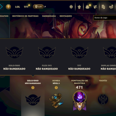 Unranked com 145 Champs e 82 Skins +4 Vitoriosas