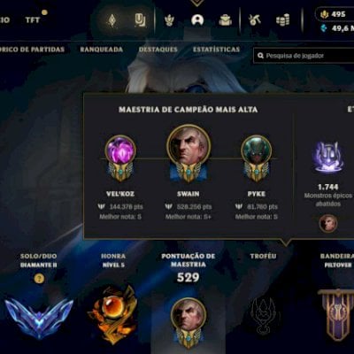 Conta LOL Main Mid 122 skins Diamante II