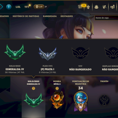 Esmeralda 4 com 75 Champs e 9 Skins +1 Prestigio da Lux