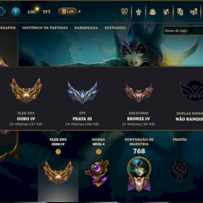 Bronze 4 com TODOS os Champs e 489 Skins ( ADC / SUP / TOP )